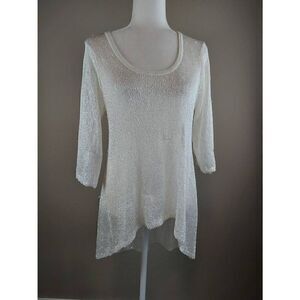 Nicole by Nicole Miller top Sz L Sheer white sequined